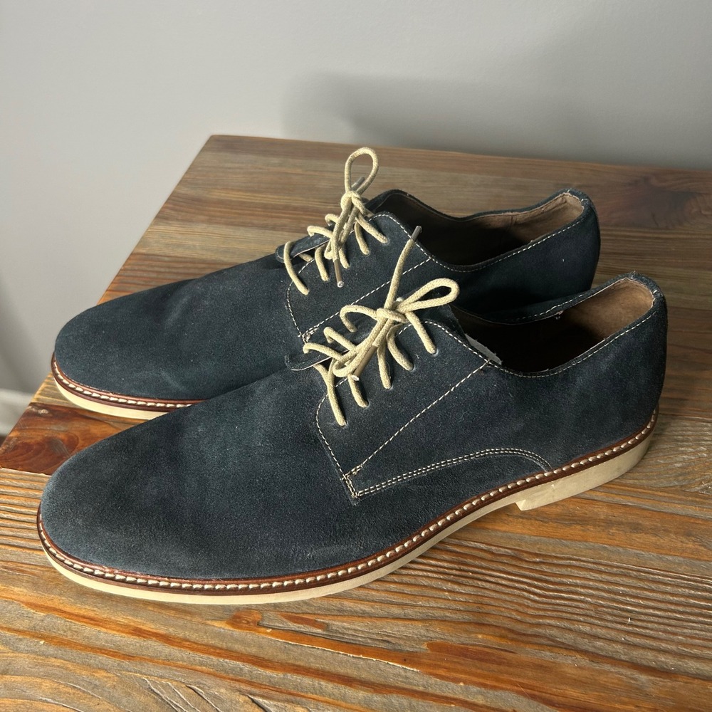 Ashton grey Navy Suede Leather Oxford Dress Shoes Lace Up Casual Comfort 10.5
